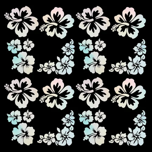 Vista 11 de GORGECRAFT 2 estilos 4 hojas de pegatinas de flores de hibisco para auto, pegatinas hawaianas reflectantes en blanco, pegatinas de parachoques