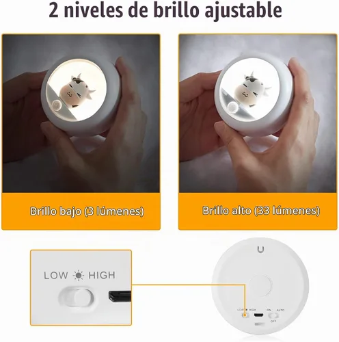 Vista 3 de AIMILAR Luz nocturna, luz recargable con sensor de movimiento con brillo ajustable y 3 opciones de montaje, luces nocturnas ideales para niños