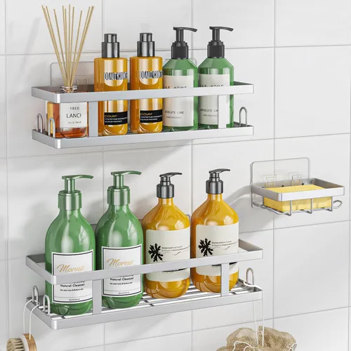 Vista 13 de Youvip Organizador de ducha adhesivo sin taladro, organizador de baño con soporte para jabón, estantes inoxidables de gran capacidad para ducha