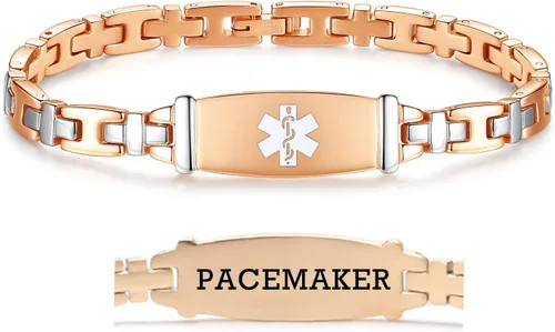 Vista 92 de LinnaLove Lady Medical Alert - Pulseras médicas de acero inoxidable para mujer, 7.5 pulgadas