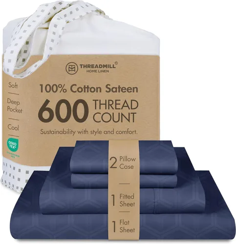 Vista 43 de Threadmill Sábanas de tamaño matrimonial, 100 % algodón puro de 600 hilos, 4 piezas, damasco, gris oscuro, calidad de hotel, sábanas de algodón