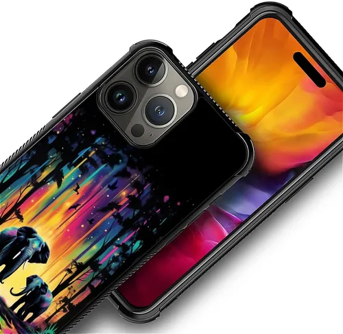 Vista 708 de Funda compatible con iPhone 15, diseño de elefantes africanos, diseño increíble a prueba de golpes, antiarañazos, carcasa trasera de policarbonato