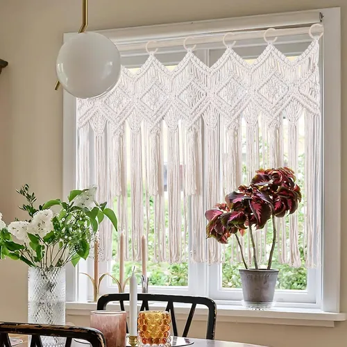 Vista 3 de Osunnus Cortina de macramé para colgar en la pared, cenefa de macramé para ventana y puerta, 40 x 30 pulgadas, decoración de pared de macramé 1 panel
