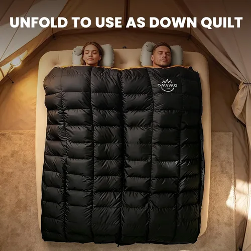 Vista 5 de Rectangular Down Sleeping Bag for Adults Camping Backpacking Negro/15℉/Cremallera izquierda/plumón de pato