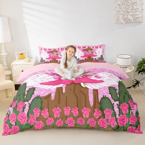 Vista 30 de Manfei Juego de funda de edredón de mariquita de tamaño individual, juego de ropa de cama de flores de acuarela de 2 piezas, funda de edredón floral
