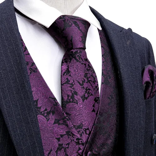 Vista 2 de Barry.Wang Chaleco de traje con cuello en V de cachemira para hombre, chaleco de jacquard de seda formalocio, conjunto de 5 piezas