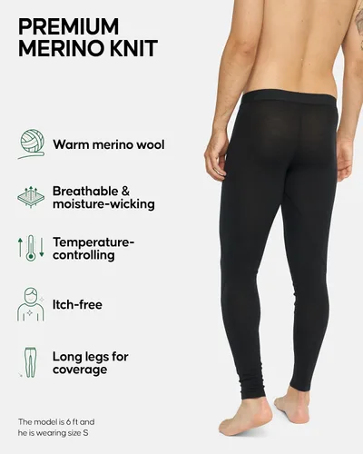Vista 2 de DANISH ENDURANCE Pantalones de capa base de lana merino para hombre, pantalones largos térmicos