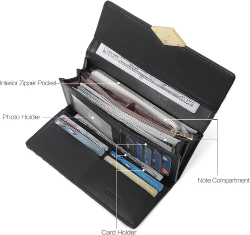 Vista 2 de Cartera de cuero suave para mujer, con tres pliegues y organizador de tarjetas