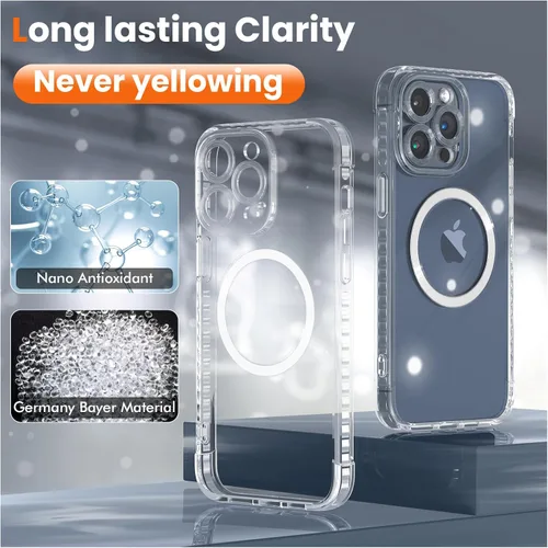 Vista 3 de Funda MagSafe para iPhone 15 Pro con protector de cámara, funda de protección completa para iPhone 15 Pro, funda transparente y bonita para mujeres
