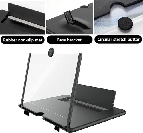 Vista 4 de Lupa de pantalla para teléfono celular Soporte de teléfonos inteligentes de 14 pulgadas, plegable, ampliadora de juegos celulares, video de Negro