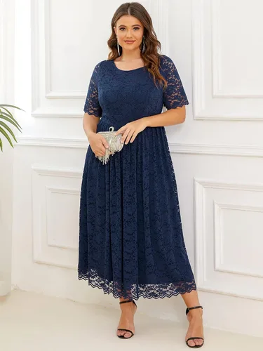 Vista 3 de Ever-Pretty Plus Vestidos formales de encaje con cuello redondo y espalda en V para mujer, talla grande, 01482-DA