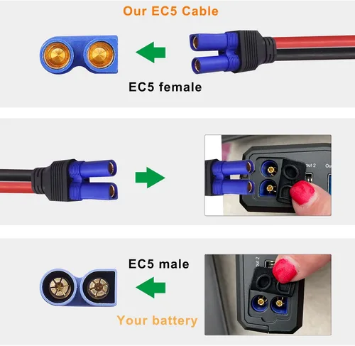 Vista 4 de Cable de arranque EC5 KUNCAN con pinzas para batería - Pinzas de cocodrilo de 12V de repuesto para cable de puente de coche con conector hembra EC5