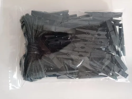 Vista 2 de Pinzas de madera negras de 1.9 pulgadas para fotos de Halloween, manualidades, manualidades, tendedero, clips de lavandería con cordel de yute