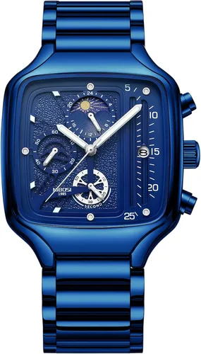 Vista 3 de NIBOSI Reloj de cuarzo para hombre, cronógrafo, cuadrado, dorado, resistente al agua, para negocios, militar, deportivo, acero inoxidable, fecha