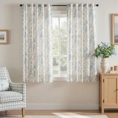 Vista 38 de Jinchan Cortinas de Mezcla de Lino con Estampado Floral para Sala de Estar, 84 Pulgadas de Largo, Cortinas con Bolsillo para Varilla y Tab Trasera