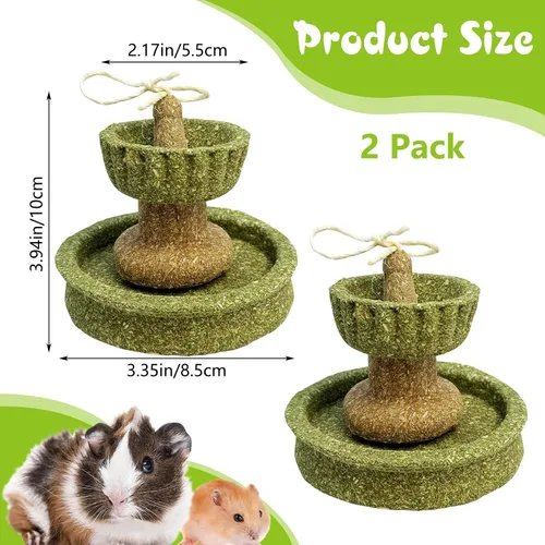 Vista 2 de PINVNBY Juguetes masticables para hámster, 2 unidades, natural, Timothy