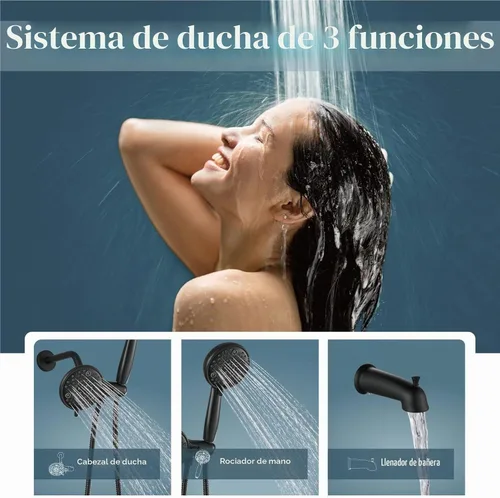 Vista 3 de Aolemi Juego de grifo de ducha para bañera con válvula de cabezal de 8 Negro