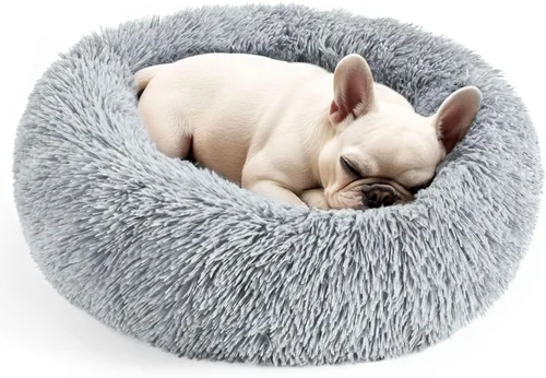 Vista 13 de Hoewina - Cama redonda, calmante, en forma de rosquilla, lavable, esponjosa para interiores, perros y gatos pequeños y medianos, negro, 20 pulgadas