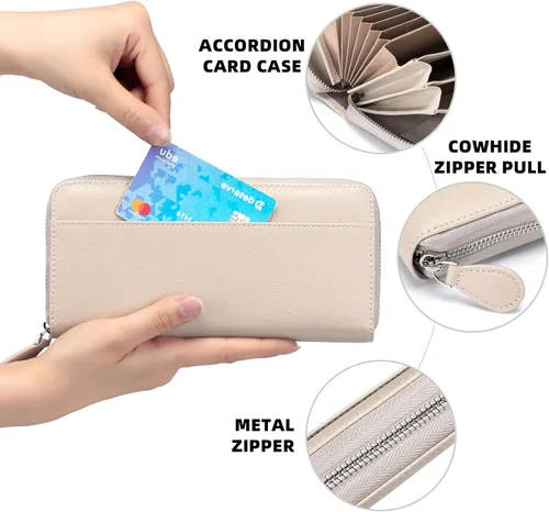Vista 5 de RFID Blocking Womens Zipper Wallet Leather Large Capacity Billfold Clutch Zip Around Wallets for Women