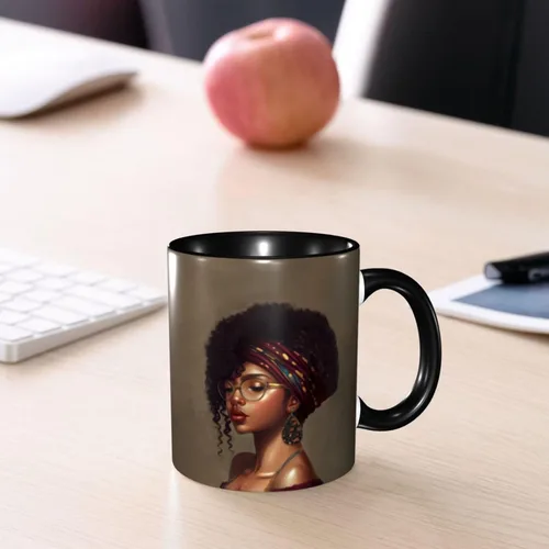 Vista 8 de Taza de café, taza de té para mujeres y niñas, taza de diseño único, perfecta para regalos, mujeres afroamericanas afro