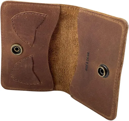 Vista 2 de Hide & Drink, Billetera plegable hecha a mano de cuero de grano completo, color marrón bourbon