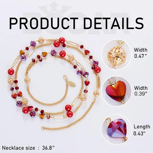Vista 7 de Bocar Collar de cuentas, collar de cadena de eslabones largos de 2 capas, cuentas de cristal para mujer, gargantilla, regalo de joyería