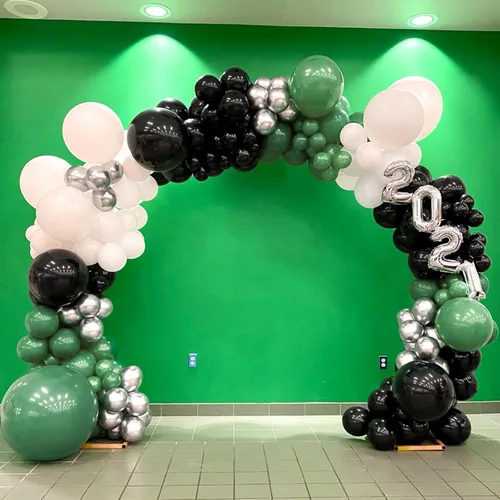 Vista 8 de Globos verdes y negros, globos metálicos de 12 pulgadas, color plateado, verde, arena, blanco y negro, globos de fiesta de fútbol, helio, globos