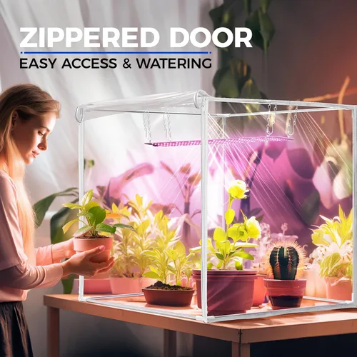 Vista 3 de Barrina Mini invernadero portátil con luces LED de cultivo para plantas de interior, luz de planta de alto rendimiento de 40 W, pequeño invernadero