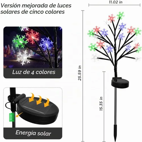 Vista 6 de Luces solares de camino de copos de nieve multicolor para decoraciones de Navidad al aire libre - Paquete de 2 luces de estaca de jardín de 40 LED