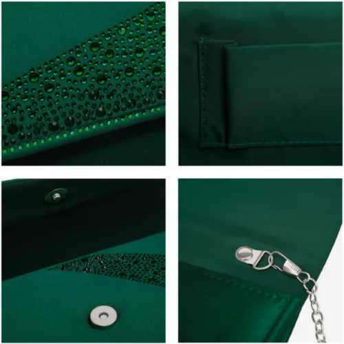 Vista 4 de Bolso de mano de noche con diamantes de imitación de satén con purpurina brillante para mujer, fiesta, boda, cóctel, baile de graduación en caja