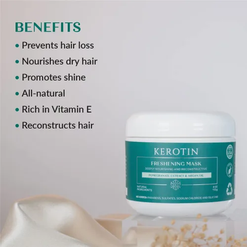 Vista 3 de Mascarilla refrescante de queratina, tratamiento reparador de queratina natural para cabello seco y dañado - Acondicionamiento profundo con aceite