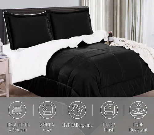 Vista 8 de Elegant Comfort Juego de edredón sherpa ultra afelpado de 2 piezas, color sólido y reverso esponjoso, apto para todas las estaciones, peso pesado
