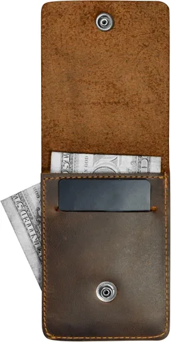 Vista 2 de Hide & Drink, Cartera vertical con bolsillo frontal con ranura para tarjetas, almacenamiento compacto para billetes, tarjetero, cuero de grano