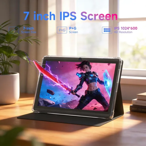Vista 3 de Tablet Android 14 de 7 pulgadas con funda, 8 GB de RAM 32 GB ROM 1 TB Expand, procesador de cuatro núcleos, tableta PC, pantalla IPS, cámara dual