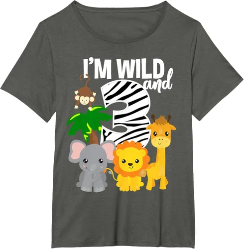 Vista 52 de Camiseta de cumpleaños con temática de zoológico de I'm Wild and 3, Negro, S