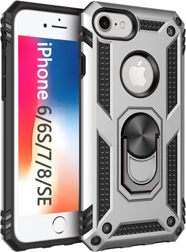 Vista 28 de Korecase Funda para iPhone 8, protección de cámara, armadura militar, doble capa, soporte compatible con iPhone 6 6s y iPhone 7 8, color negro