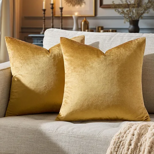 Vista 6 de GIGIZAZA Juego de 2 fundas de almohada doradas de terciopelo de 20 x 20 pulgadas para sofá Almohadas para sofá, tela texturizada suave de 9.88