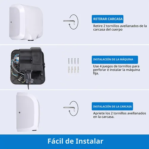 Vista 6 de Goetland El secador de manos comercial del acero inoxidable 1800w automático de alta velocidad embotado pulido Pintura para hornear blanca