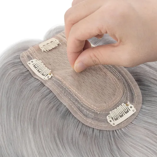 Vista 46 de Hairro Toppers de cabello humano 100% real para mujeres sin flequillo, postizos de cabello real con clip, base de seda transpirable para cubrir