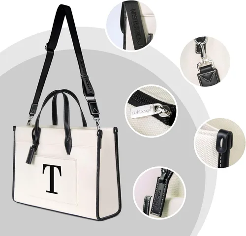 Vista 6 de TOPDesign Initial 15.6" Laptop Tote Bag for Women, Personalized Canvas Work Purse, Business Briefcase & Office Handbag