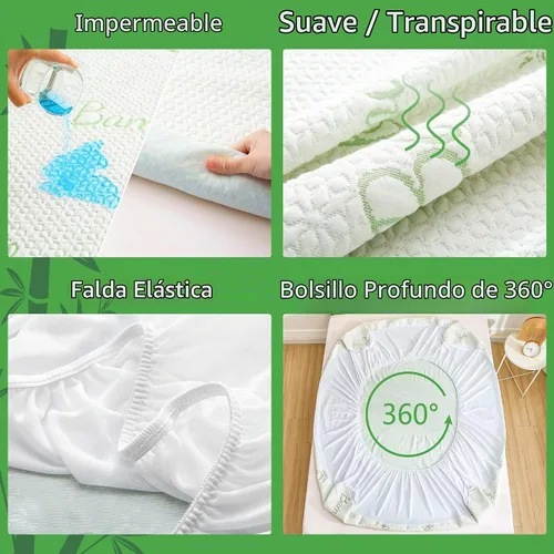 Vista 3 de GOONIK Pack de 2 protectores de colchón tamaño individual, protector de colchón transpirable de bambú y viscosa impermeable con bolsillo de 6 a 16