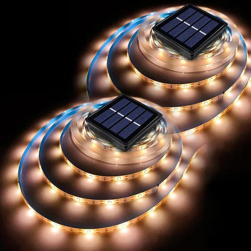 Vista 11 de Tira de luces LED solares para exteriores, impermeable, 10 pies, cinta cortable, iluminación de 3000 K, blanco cálido con 8 modos para valla