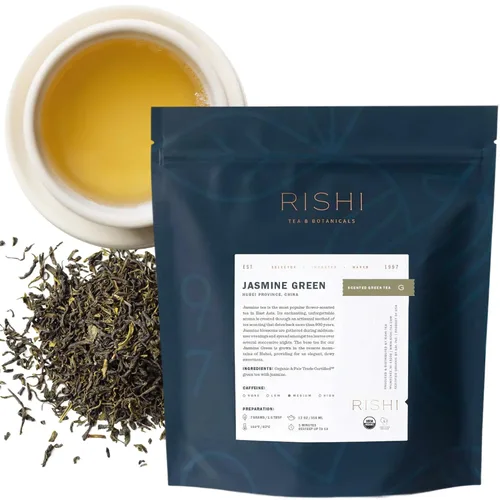 Vista 9 de Rishi Tea Té verde jazmín – Té orgánico de hojas sueltas, té verde chino perfumado con cafeína con aroma y sabor floral, 4 onzas, más de 16 porciones