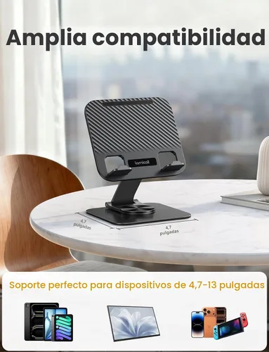 Vista 6 de Lamicall Soporte ajustable para iPad para escritorio, plegable, ultradelgado, rotación de 360°, soporte para tablet con base resistente, soporte