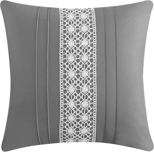 Vista 4 de Chic Home Brice - Juego de edredón de 4 piezas con diseño bordado plisado, funda de almohada decorativa incluida, individual, gris