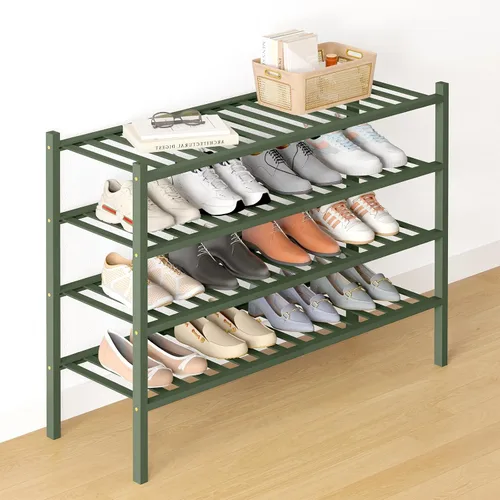 Vista 70 de Smiry Zapatero de bambú para armario, organizador de zapatos de madera de 3 niveles, estante apilable de almacenamiento de zapatos de madera