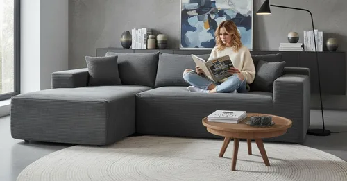 Vista 13 de Container Furniture Direct Ridge - Sofá convertible de pana en forma de L de 2 piezas en caja con almohadas, sofá modular de 3 plazas, muebles