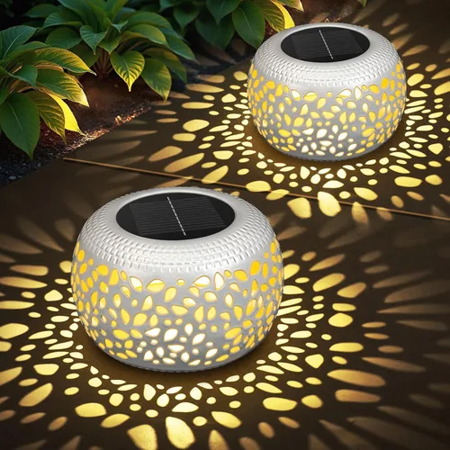 Vista 11 de Farol solar para decoración de patio al aire libre: faroles solares para exteriores, impermeables, ahuecados, retro, metal, alimentados por energía