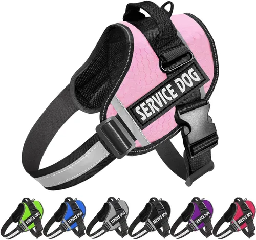 Vista 8 de JSXD - Arnés para perro, sin tirones, con asa ajustable, para exteriores, chaleco de nailon reflectante 3M, fácil control del perro, para razas Negro