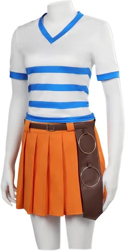 Vista 2 de Disfraz de cosplay de Nami de la película, versión de la vida real, traje de falda superior de Nami con cinturón para Halloween